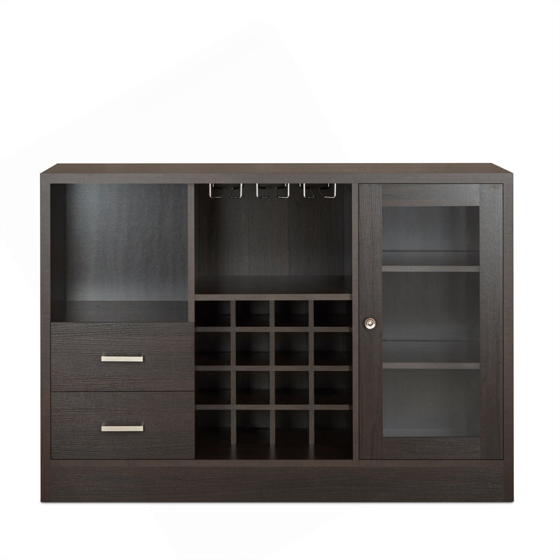 Sophisticated Espresso Finish Wine Cabinet With Versatile Storage Options