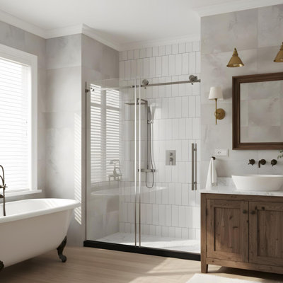 Porte de douche sans cadre de 56 à 60 po x H 76 po avec poignée en acier inoxydable
