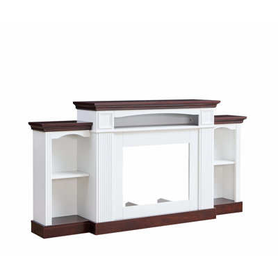 Console 70 po avec foyer, matériel, rangement polyvalent, salon / chambre à coucher, cerisier / blanc, 10,2 po Hauteur de l'ensemble, support électrique, support pour équipement vidéo, salon / chambre à coucher, cerisier / blanc