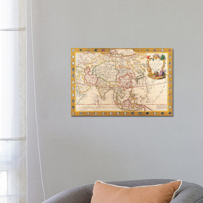 Antique Map of Asia 1 Piece Wrapped Canvas Wall Art