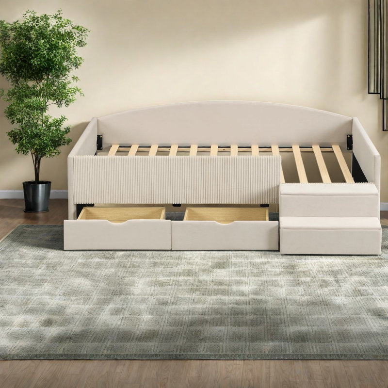 Lits avec rangement, lit de jour moderne en velours aggloméré simple pour petites pièces