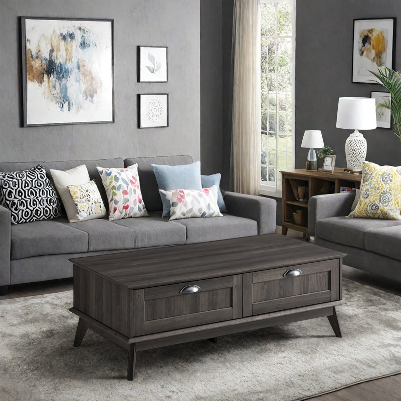 Cabral 4-Leg Coffee Table -  with Storage, Living Room, Smoky Oak