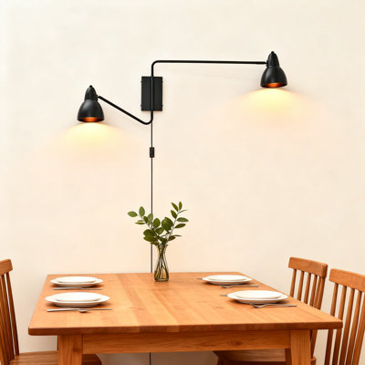 Applique murale à bras articulé avec tête d'éclairage réglable, lampe murale moderne à 2 lumières avec cordon de 5,5 pi pour la lecture dans le salon
