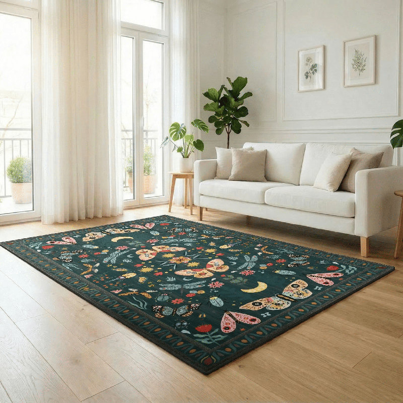 Tapis vert foncé avec insectes 5 x 7 lavables en machine avec envers antidérapant, Vert