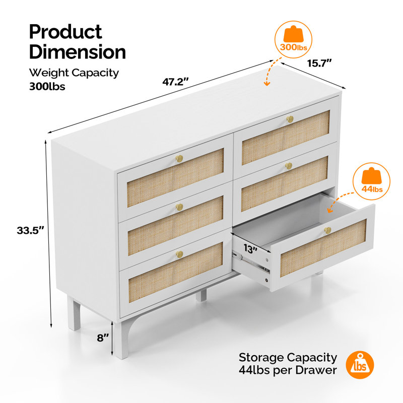 6 Drawer 120Cm W Dresser