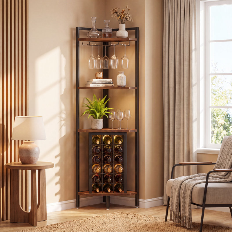 Reith 18 Bottle Wine Bottle & Glass Rack, Brown