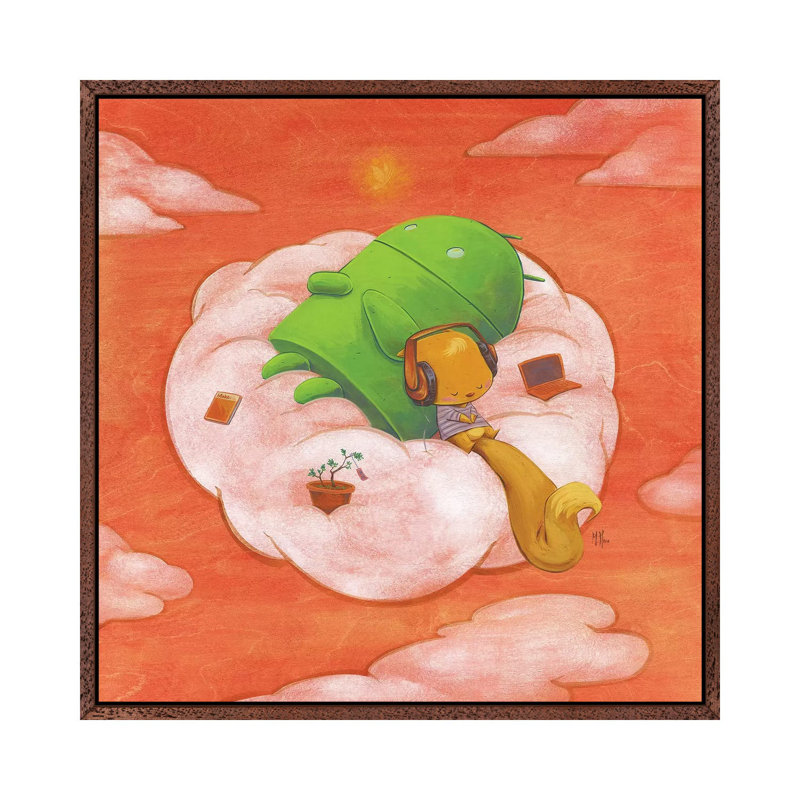 Robot Squirrel, Classic Brown Wood Framed, 66.04 cm H x 66.04 cm W x 3.175 cm D