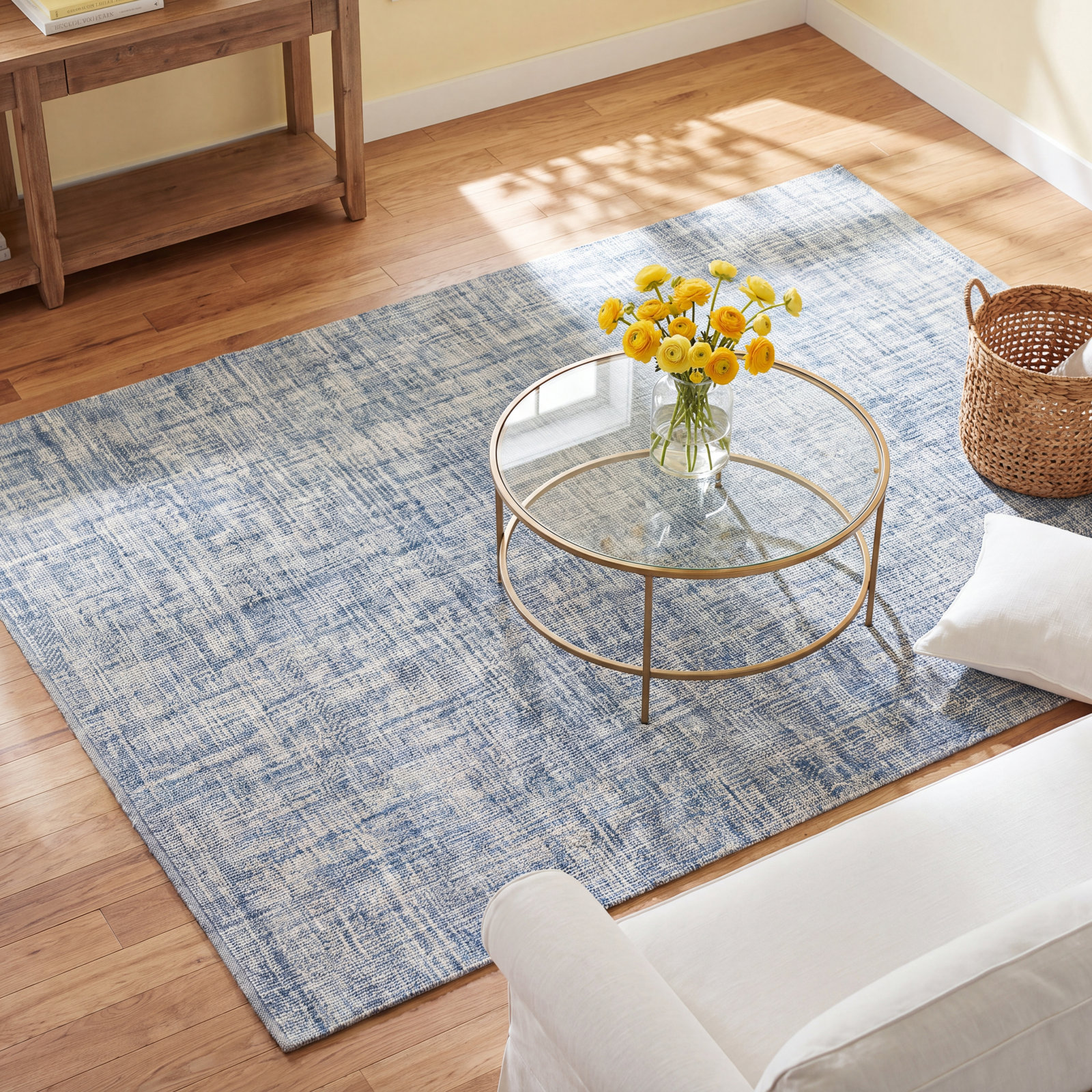 Aldred Blue Hand-Woven Abstract Wool Rug, Rectangle 8' x 11'