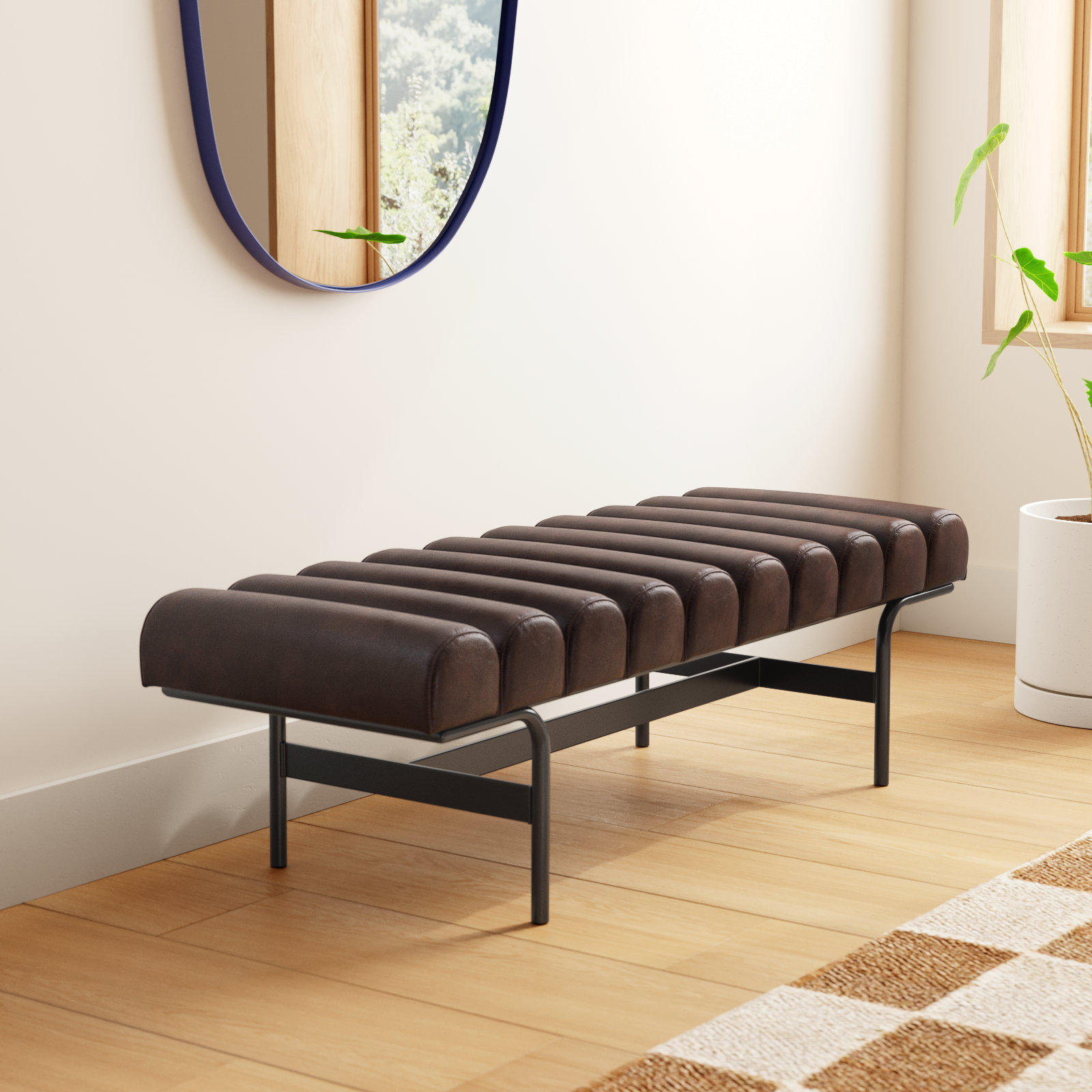 Penina Bench, Dark Brown Top Grain Genuine Leather