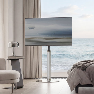  TV Floor Stand For 32-65 Inch Tvs, Manual Crank Height Adjustable, Swivel Tilt, Wooden Shelf, Holds Up To 88 Lbs