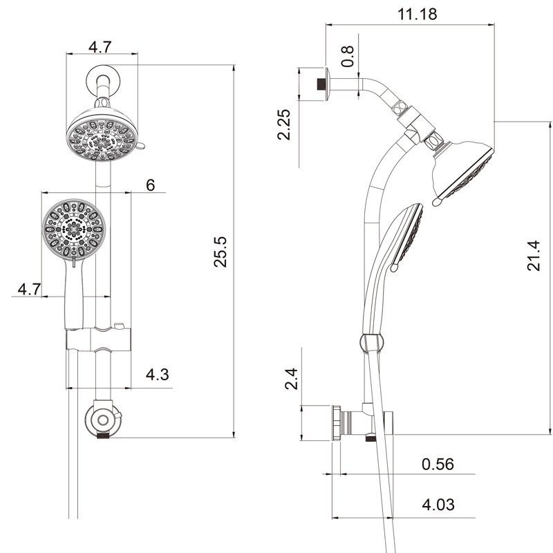 Pomme de douche double multifonction - Système de douche avec pomme de douche à pluie de 4,7 po, douche à main à 7 fonctions, barre coulissante réglable, nickel brossé