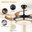 Ventilateur de plafond rétractable avec lumière, ventilateur de lustre à DEL moderne avec télécommande, pales réglables à 6 vitesses, moteur à courant continu silencieux, éclairage à intensité variable pour le salon, la chambre à coucher, la s