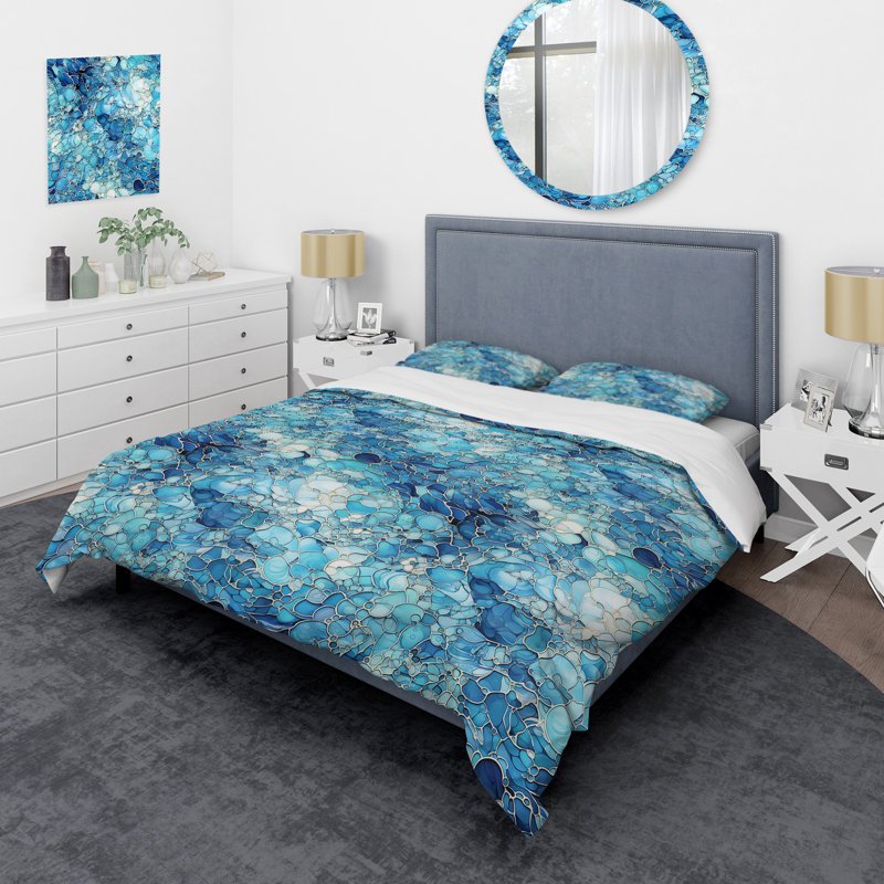 Ensemble de literie d'édredon Coastal, literie à motif mosaïque bleu océan - Turquoise mosaïque bleu océan I