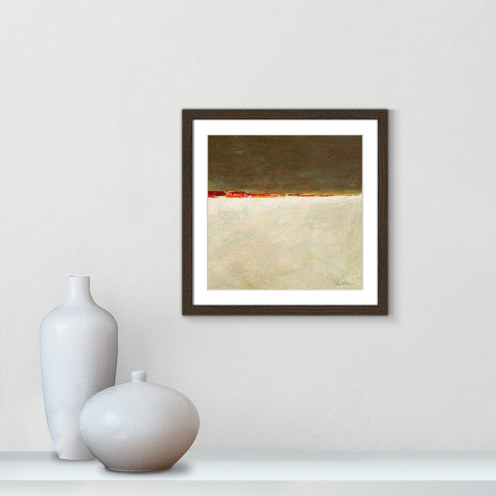 Orange Horizon I Print, 17" H x 17" W x 0.75" D, Walnut Framed