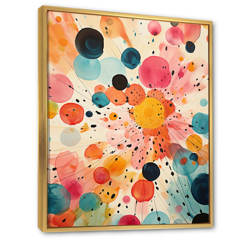 Mid-Century coloré, contrastes colorés II - art abstrait Mid-Century, Cadre flottant doré, H 32 po x l 16 po