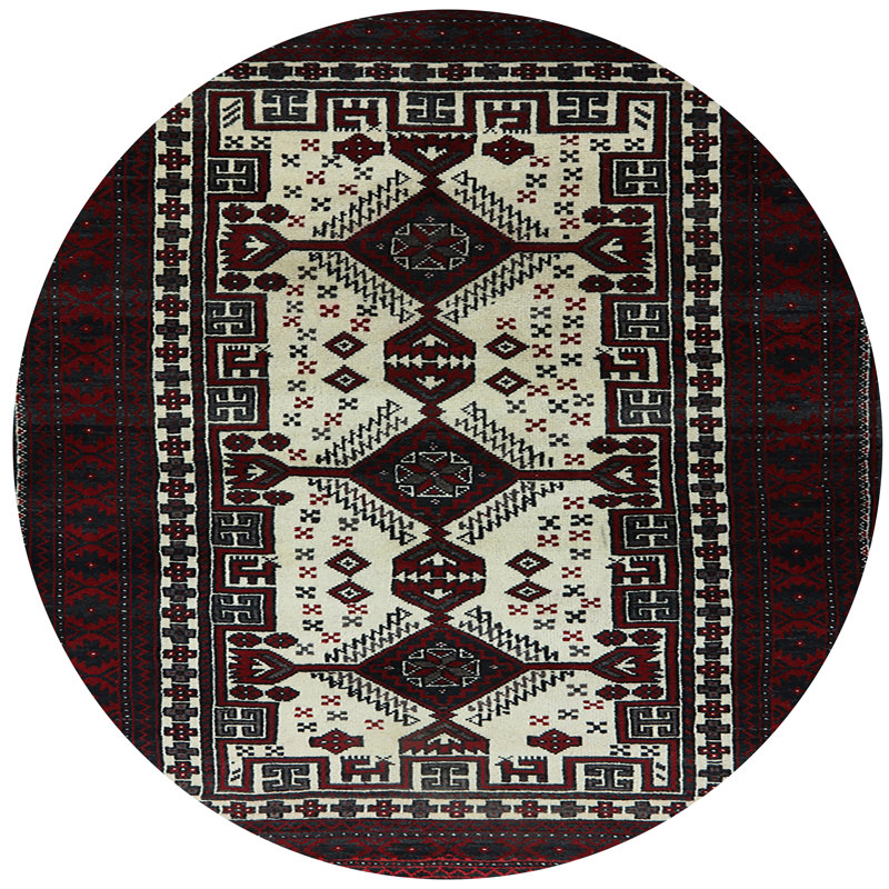 Tapis oriental rouge / ivoire Gretna, Rond 7 pi