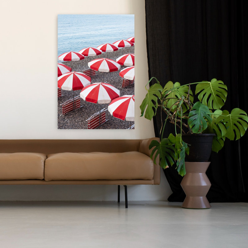 Art mural contemporain plage rayée rouge, H 48 po x l 32 po