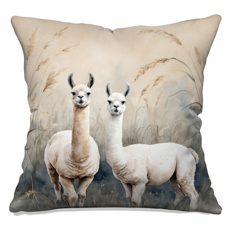 Coussins décoratifs à deux faces Two Llamas In Field, 20 x 20 pouces