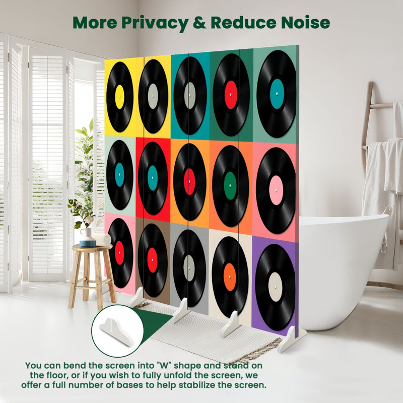 Paravent 4 panneaux à cloisons pliantes Royal Disque vinyle coloré Grille Pop Art Retro Platine vinyle