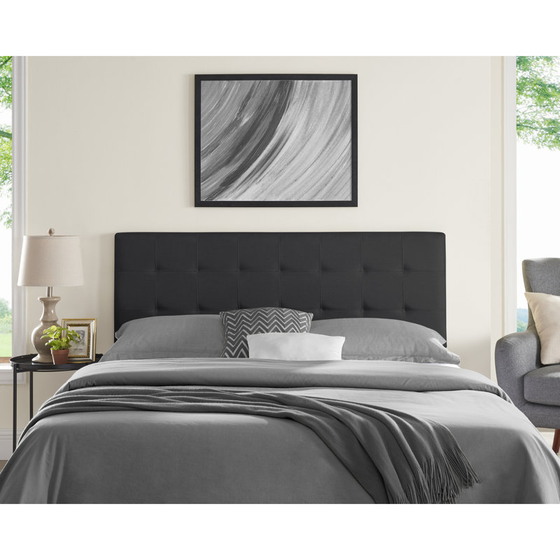 Classic Tufted Adjustable Upholstered Queen Headboard in Linen Fabric, Metal Legs, Dark Gray