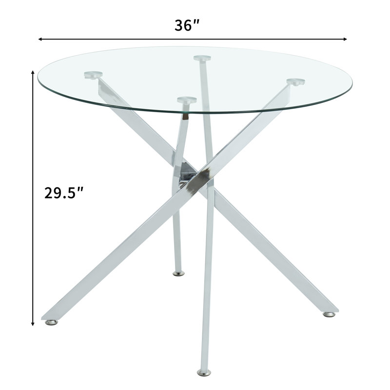36" Glass Dining Room Table Set for 4, 5-Piece Round Kitchen Dining Table Set with Metal Legs and 4 Velvet Upholstered Chairs, Glass Kitchen Table and Chairs Set