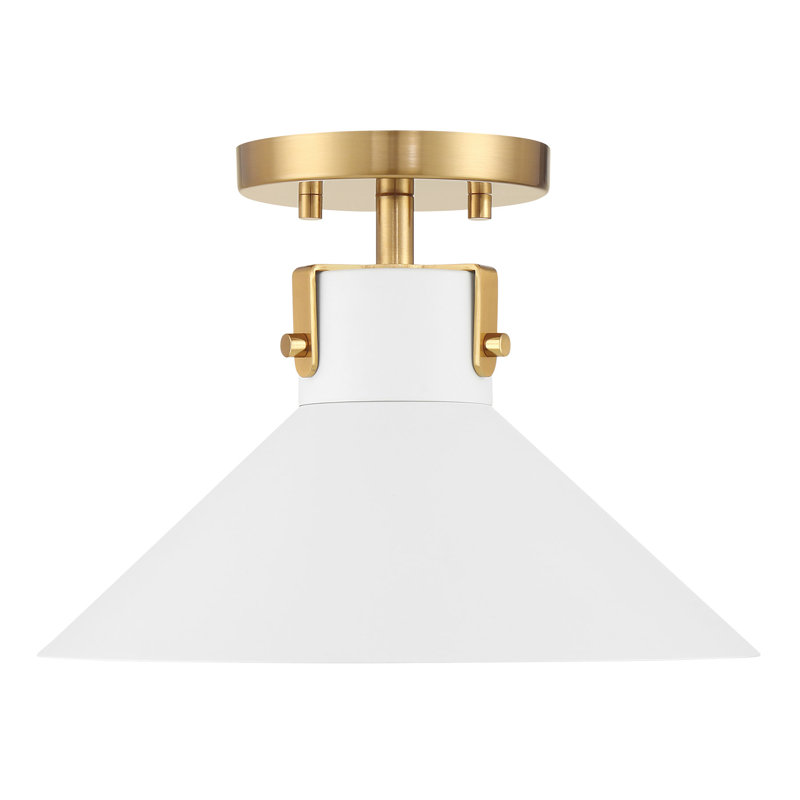 Plafonnier 1 lumière Ohemaa en blanc et laiton naturel, Blanc