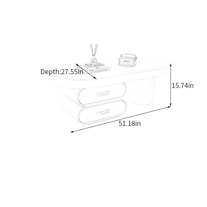 Table basse de rangement de luxe avec poignée en polyuréthane, 15.74" H x 51.18" L x 27.55" W, Blanc, Noir