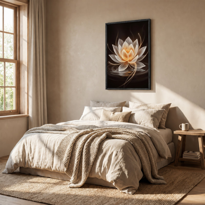 «Glowing White Lotus Flower Floating on Dark Water», art mural sur toile, H 48 po x l 36 po
