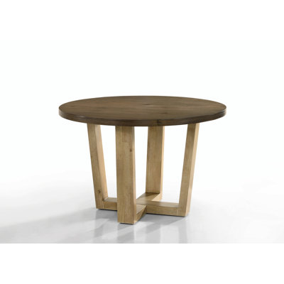 Round Dining Table With Cross Base In Vintage Walnut And Wheat