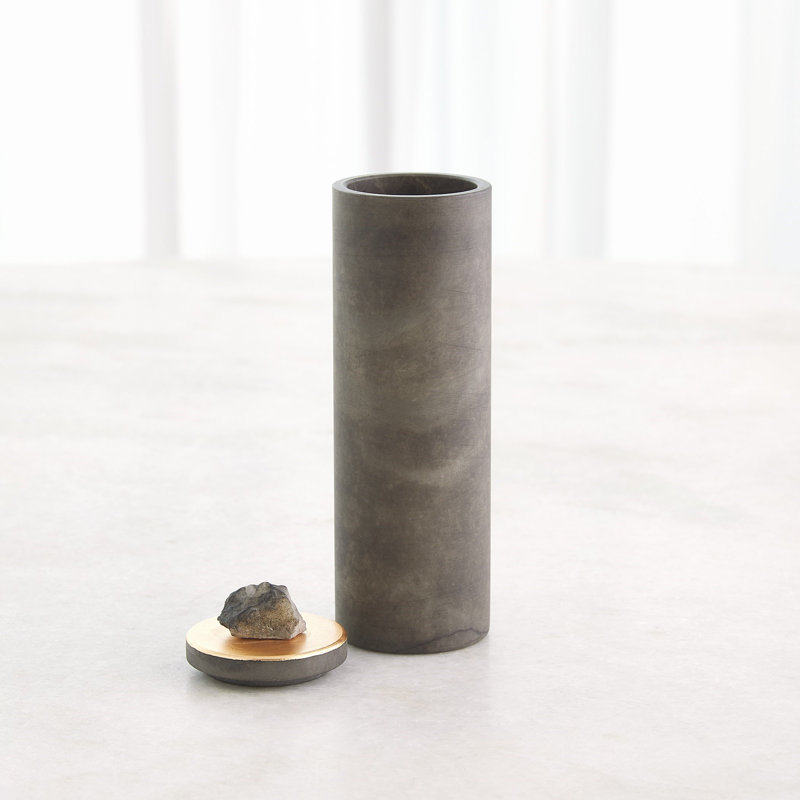 Quarry Jar-Grey/Gold Leaf-Sm, 8.5" H x 3" W x 3" D