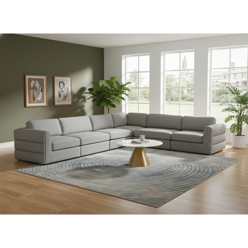 Canapé modulaire réversible de large de 152 po avec repose-pieds Howardine, Tissu gris texturé en lin