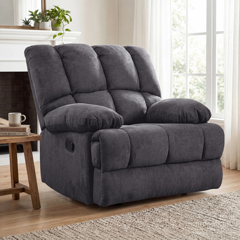 Oversized 44.5"W Upholstered Manual Rocking Recliner, Gray Chenille, 41.33" H x 44.48" W x 29.92" D