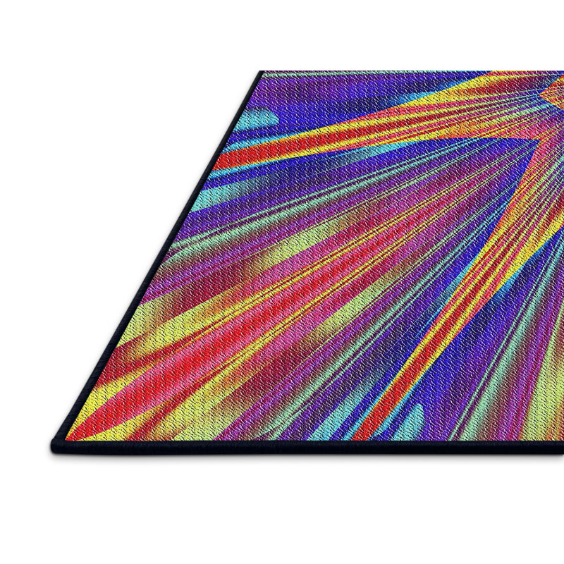 Tapis jaune/bleu/rouge tissé à la machine, Rectangle 6 pi x 9 pi