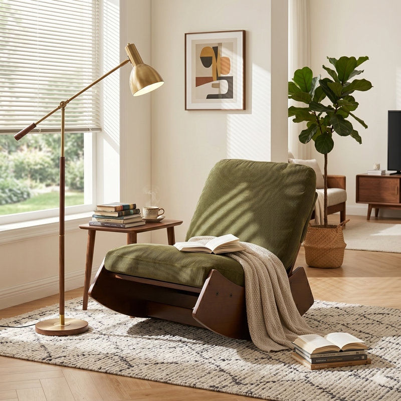 Rocking Chair Corduroy Fabric Upholstered Tall Back Glider Rocker Rocking Accent Chair Comfy Single Sofa Side Chair for Living Room Bedroom Hotel, Bedroom