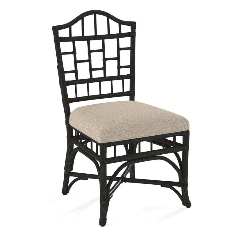 Chippendale Side Dining Chair, Antique Black, Beige Performance Fabric; 0851-73