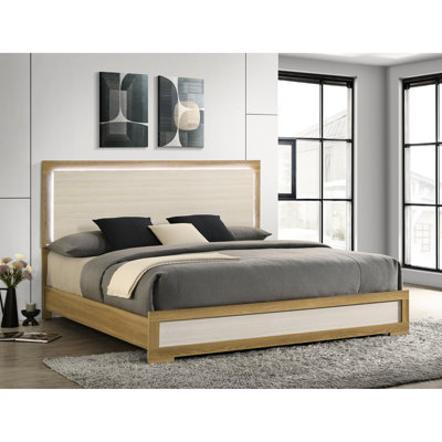 Très grand lit à panneau Eastern avec tête de lit à DEL naturelle, conception moderne, éclairage pour chambre à coucher