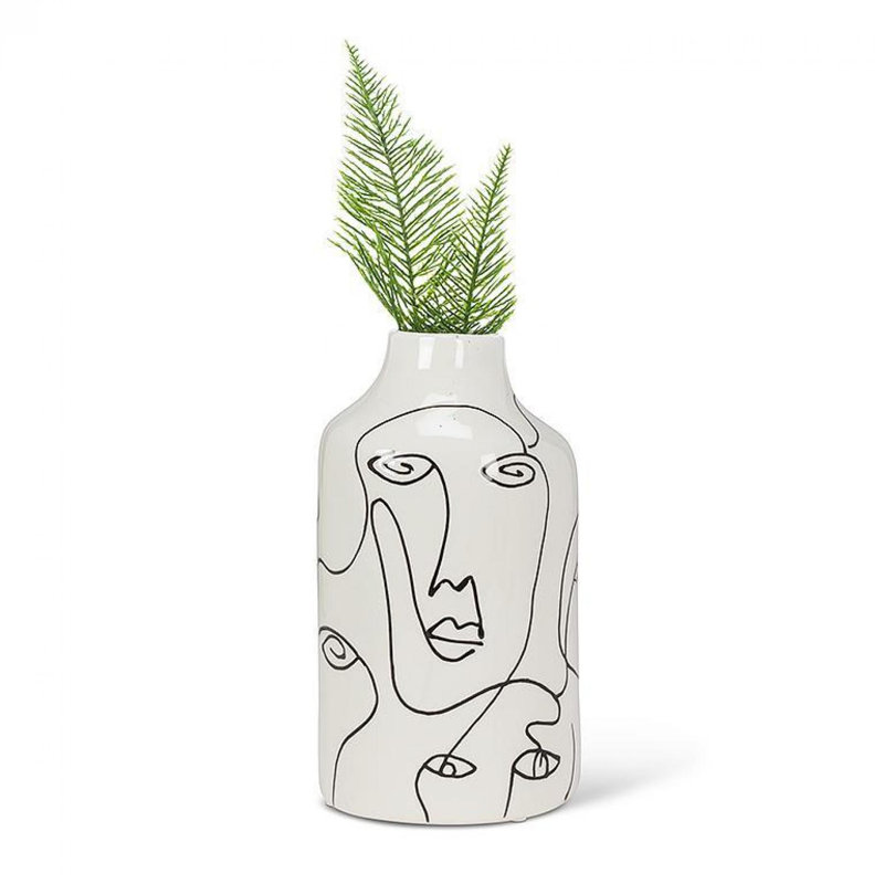 Abstract Faces Vase, Black;White, 4.5" H x 4.5" W x 8" D