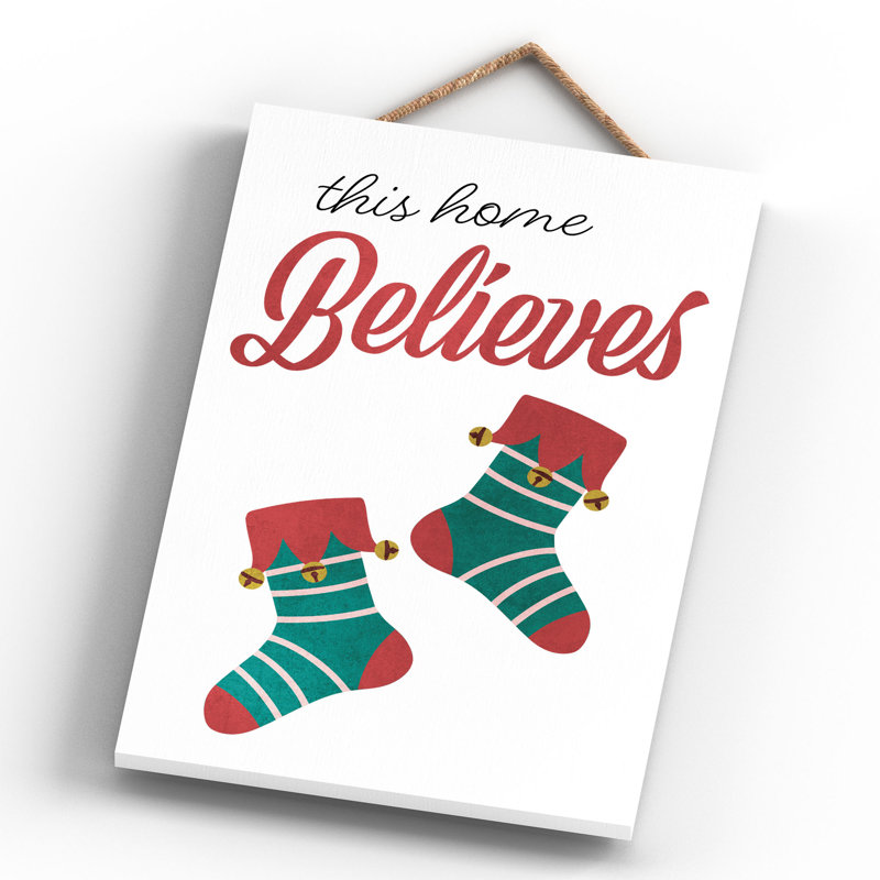 Xmas This Home Believes Wooden Plaque, 28.5cm H x 18.5cm W x 0.9cm D