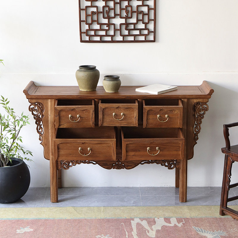 Solid Old Elm Wood Console Cabinet