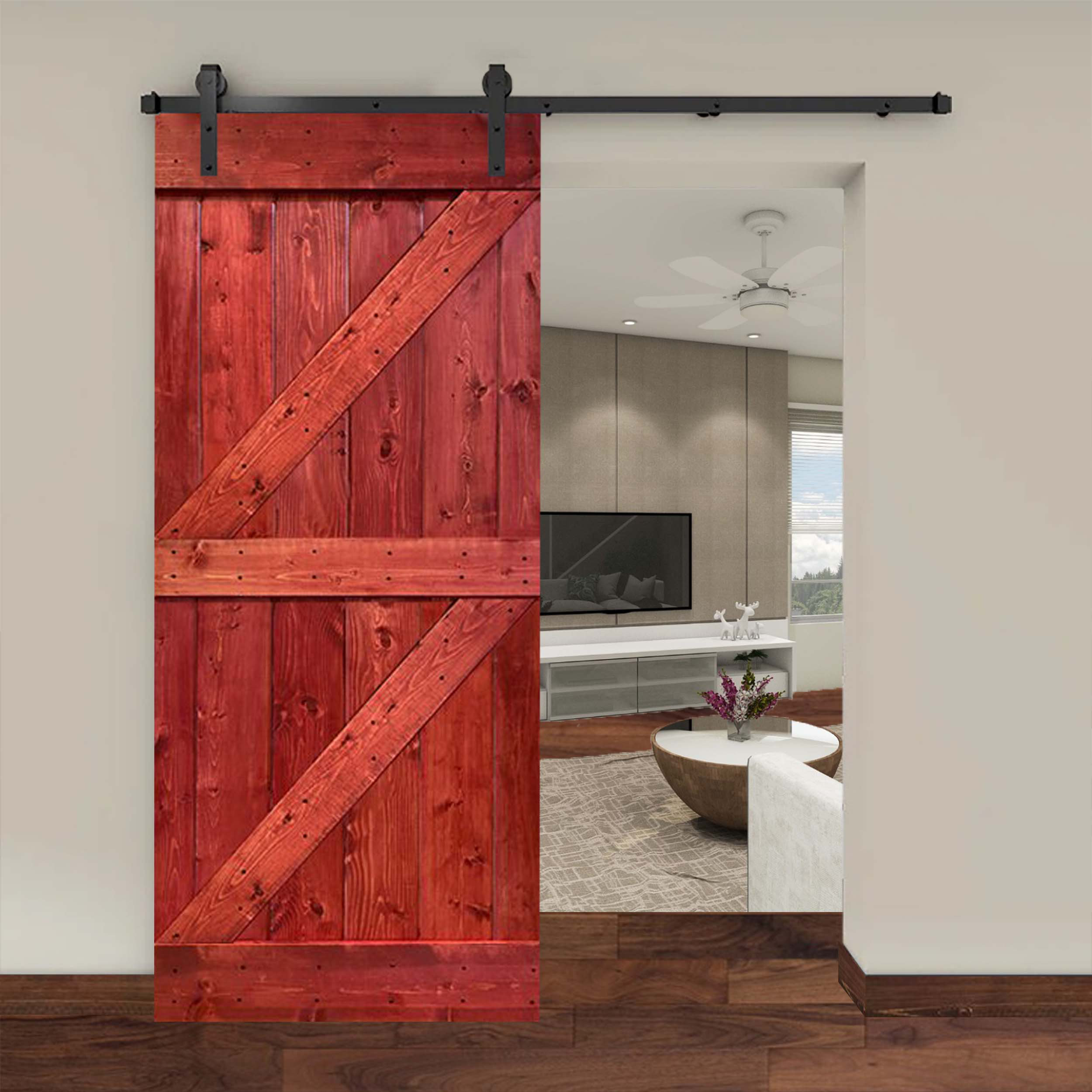 Paneled Wood Barn Door with Installation Hardware Kit DOORMAKERS Finish: Carbon Gray, Size: 36 x 84