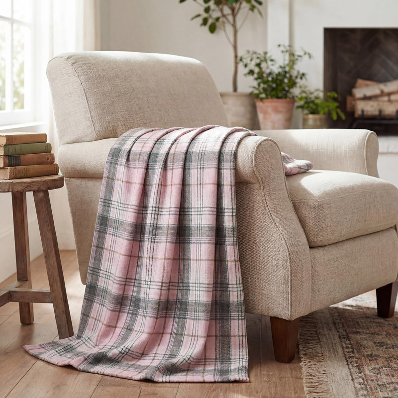 Jeté à carreaux rose gris campagnard à motif écossais campagnard, couverture légère et rustique pour canapé-lit, cadeaux idéaux pour les adultes, 50 x 40