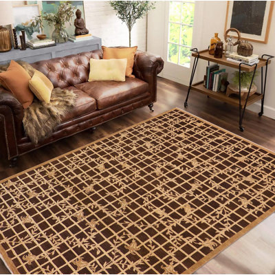 Floral Handmade Hand-Knotted Rectangle 8'9" x 12' Wool Area Rug in Brown