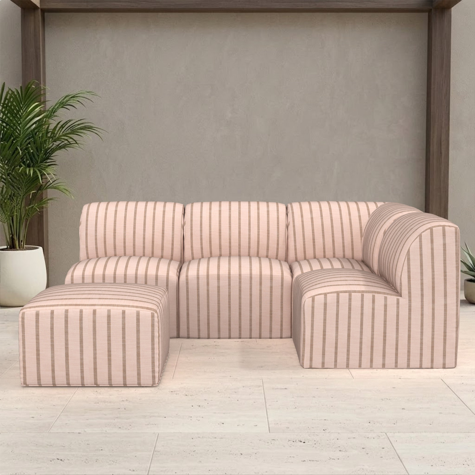 Praia 90" Sunbrella® Patio Sectional, Unwind Cameo Striped Sunbrella®