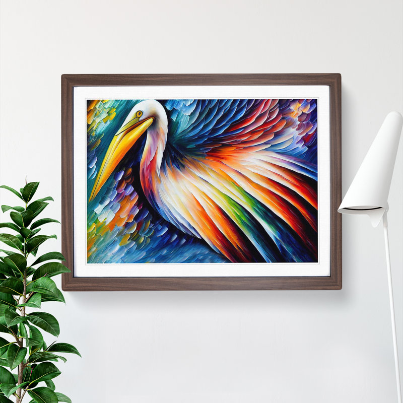 XH1022-6867X Pelican Painting Abstract - Single Picture Frame Print, 25cm H x 34cm W x 2cm D, Walnut