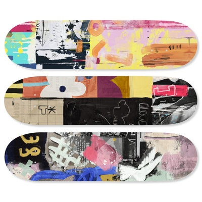 Ensemble de planche à roulettes 3 pièces 8 po x 32 po Notoriart Modern Abstracts Acrylique