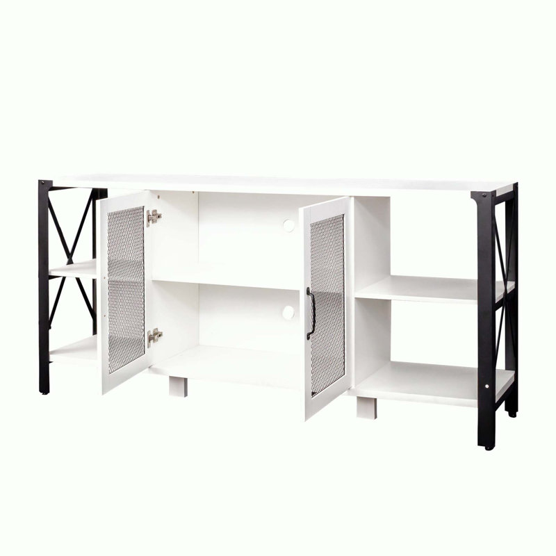 Meuble télé avec bibliothèque ouverte en métal, Blanc