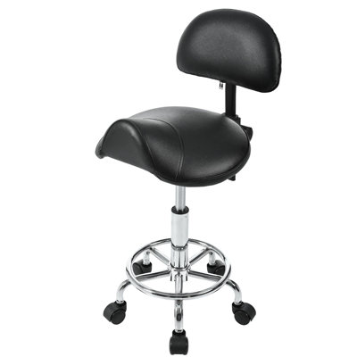 Saddle Stool with Back Support, Rolling Stools with Foot Rest, Ergonomic Adjustable Stool with Wheels, Backrest Adjustable Height & Angle for Salon Sp by Wrought Studio
