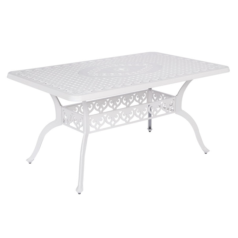 Rectangular Metal Outdoor Dining Table With Umbrella Hole , 60'' in. W 36'' in. D, White