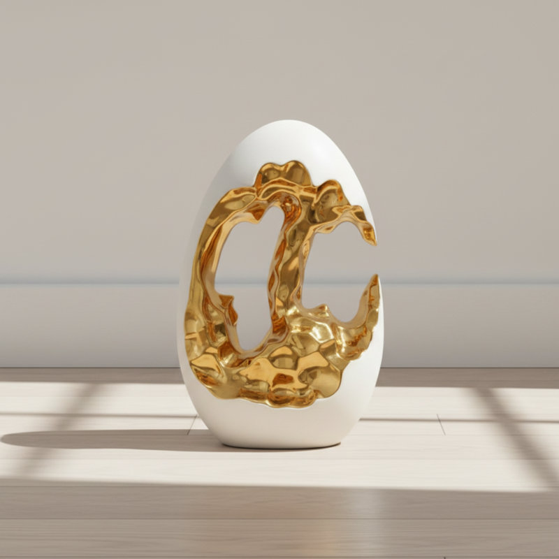 Modern Ceramic Art Figurine Home Decor Statue, Gold, 11.02" H x 6.69" W x 4.33" D