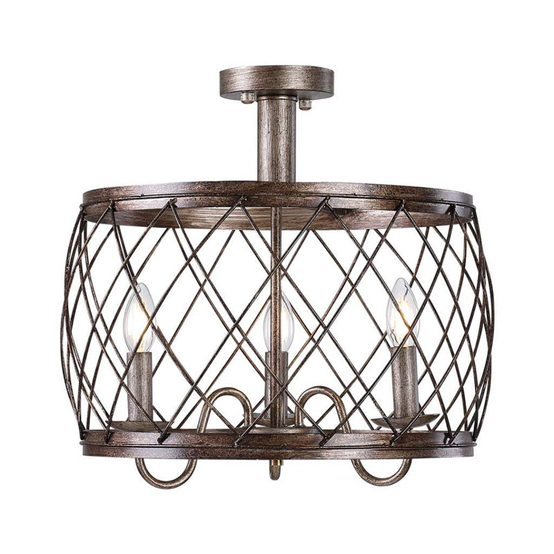Neslisah 15.7-Inch Wine Barrel Metal Mesh Flush Mount, Aged Silver